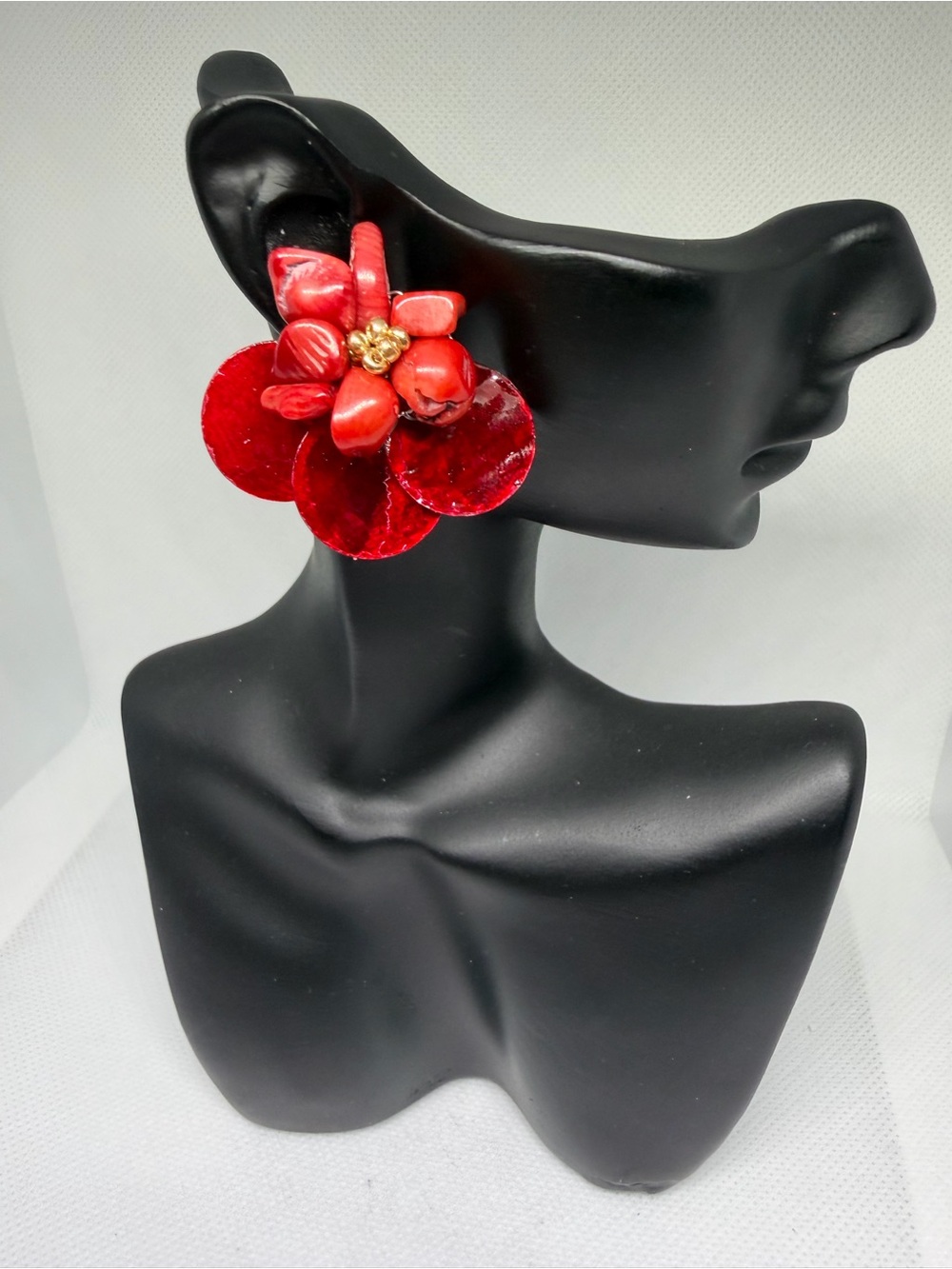 Red Floral Statement Earrings - Women Jewelry